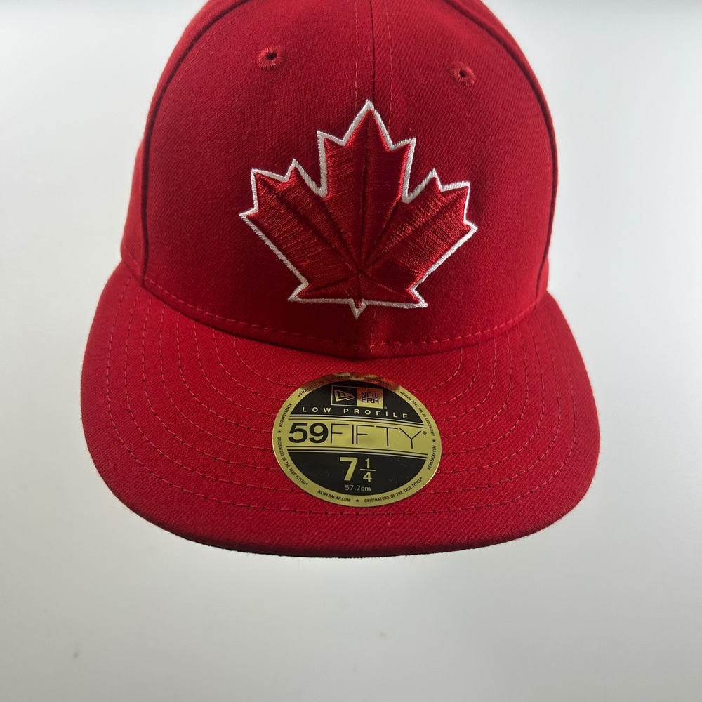 New Era Blue Jays 59FIFTY Hat Red Canada Maple Leaf MLB Fitted Cap 7 1/4